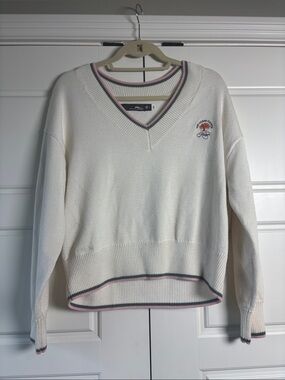 RLX Ralph Lauren Cream V-Neck Sweater with Pink & Green Trim